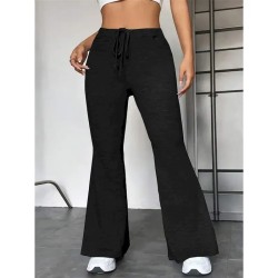 Women's Flare Leggings Fashion Streetwear Full Length High Waist Solid Color Pocket Elastic Drawstring Design High Cut Comfort Breathability Soft Micr