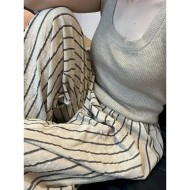 Women's Linen Blend Culottes Wide Leg Vacation Vintage Ethnic Style Full Length Mid Waist Striped Stripe Comfortable Breathable Inelastic Vacation Hom