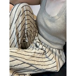 Women's Linen Blend Culottes Wide Leg Vacation Vintage Ethnic Style Full Length Mid Waist Striped Stripe Comfortable Breathable Inelastic Vacation Hom