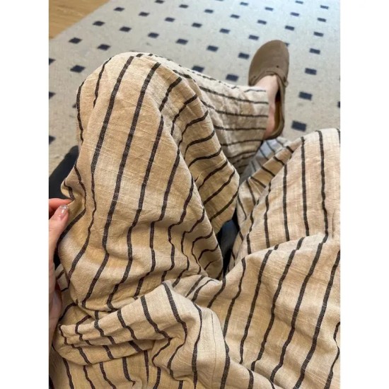 Women's Linen Blend Culottes Wide Leg Vacation Vintage Ethnic Style Full Length Mid Waist Striped Stripe Comfortable Breathable Inelastic Vacation Hom Women's Linen Blend Culottes Wide Leg Vacation Vintage Ethnic Style Full Length Mid Waist Striped Stripe Comfortable Breathable Inelastic Vacation Hom