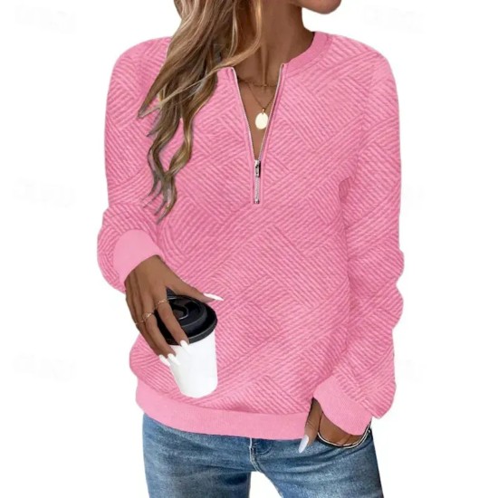 Women's Texture Sweatshirt Pullover Plain Streetwear Casual Comfy Long Sleeve V Neck Regular Tops Street Holiday Going out Half Zipper Quarter Zipper Women's Texture Sweatshirt Pullover Plain Streetwear Casual Comfy Long Sleeve V Neck Regular Tops Street Holiday Going out Half Zipper Quarter Zipper