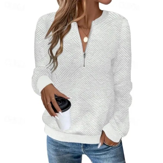 Women's Texture Sweatshirt Pullover Plain Streetwear Casual Comfy Long Sleeve V Neck Regular Tops Street Holiday Going out Half Zipper Quarter Zipper Women's Texture Sweatshirt Pullover Plain Streetwear Casual Comfy Long Sleeve V Neck Regular Tops Street Holiday Going out Half Zipper Quarter Zipper