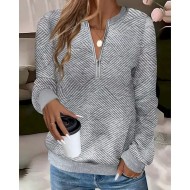 Women's Texture Sweatshirt Pullover Plain Streetwear Casual Comfy Long Sleeve V Neck Regular Tops Street Holiday Going out Half Zipper Quarter Zipper