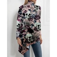 Women's Blouse Floral Graphic Elegant Active Stylish Long Sleeve Turtleneck Regular Tops Party Evening Wear Daily Going out Asymmetric Hem Pink Spring