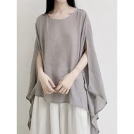 Women's Shirt Linen-Inspired Shirts Blouse Solid Color Basic Casual Long Sleeve Crew Neck Regular Tops Daily Black White Gray Summer Spring 2025 - US Women's Shirt Linen-Inspired Shirts Blouse Solid Color Basic Casual Long Sleeve Crew Neck Regular Tops Daily Black White Gray Summer Spring 2025 - US