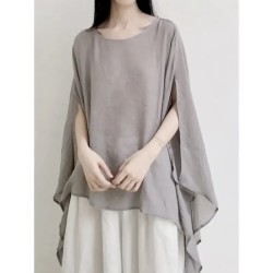 Women's Shirt Linen-Inspired Shirts Blouse Solid Color Basic Casual Long Sleeve Crew Neck Regular Tops Daily Black White Gray Summer Spring 2025 - US Women's Shirt Linen-Inspired Shirts Blouse Solid Color Basic Casual Long Sleeve Crew Neck Regular Tops Daily Black White Gray Summer Spring 2025 - US