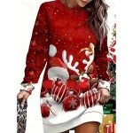 Christmas Women's Mini Dress Shift Dress Vacation Casual Party Daily Loose Fit Graphic Santa Claus Christmas Tree Long Sleeve Crew Neck Black White Wi