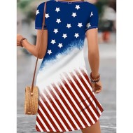 Women's Patriotic Dress Mini Dress Casual Dress Stylish Casual Daily Regular Fit Flag Red White And Blue Short Sleeve Crew Neck Blue Summer 2025 - US Women's Patriotic Dress Mini Dress Casual Dress Stylish Casual Daily Regular Fit Flag Red White And Blue Short Sleeve Crew Neck Blue Summer 2025 - US