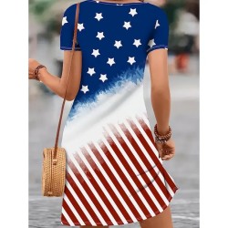 Women's Patriotic Dress Mini Dress Casual Dress Stylish Casual Daily Regular Fit Flag Red White And Blue Short Sleeve Crew Neck Blue Summer 2025 - US Women's Patriotic Dress Mini Dress Casual Dress Stylish Casual Daily Regular Fit Flag Red White And Blue Short Sleeve Crew Neck Blue Summer 2025 - US