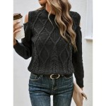 Women's Sweater Casual Soft Pure Color Cable Crew Neck Knitted Cold Shoulder Long Sleeve Regular Tops Knit Outdoor Daily Weekend Black Fall Winter 202 Women's Sweater Casual Soft Pure Color Cable Crew Neck Knitted Cold Shoulder Long Sleeve Regular Tops Knit Outdoor Daily Weekend Black Fall Winter 202