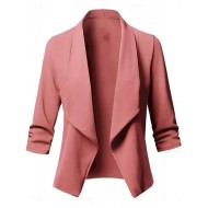 Women's Blazer Work Oversized Solid Color Breathable OL Style Regular Fit Outerwear Long Sleeve Fall Pink S 2025