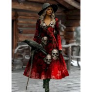 Women's Maxi Dress A Line Dress Vacation Casual Boho Beach Regular Fit Graphic Skull Bull Long Sleeve V Neck Black Wine Dark Grey Spring Fall 2025 - U Women's Maxi Dress A Line Dress Vacation Casual Boho Beach Regular Fit Graphic Skull Bull Long Sleeve V Neck Black Wine Dark Grey Spring Fall 2025 - U