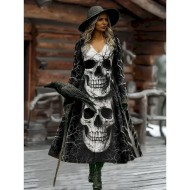 Women's Maxi Dress A Line Dress Vacation Casual Boho Beach Regular Fit Graphic Skull Bull Long Sleeve V Neck Black Wine Dark Grey Spring Fall 2025 - U