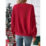 Women's Sweatshirt Casual Plain Street Dailywear Crew Neck Patchwork Long Sleeve Red Fall Winter 2025 Women's Sweatshirt Casual Plain Street Dailywear Crew Neck Patchwork Long Sleeve Red Fall Winter 2025