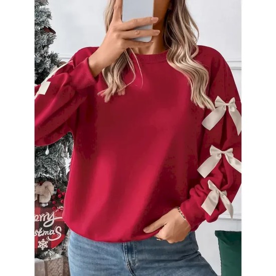 Women's Sweatshirt Casual Plain Street Dailywear Crew Neck Patchwork Long Sleeve Red Fall Winter 2025 Women's Sweatshirt Casual Plain Street Dailywear Crew Neck Patchwork Long Sleeve Red Fall Winter 2025
