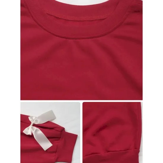 Women's Sweatshirt Casual Plain Street Dailywear Crew Neck Patchwork Long Sleeve Red Fall Winter 2025 Women's Sweatshirt Casual Plain Street Dailywear Crew Neck Patchwork Long Sleeve Red Fall Winter 2025