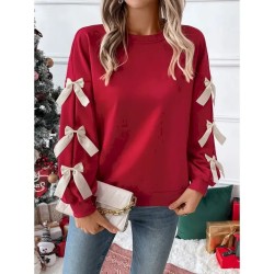 Women's Sweatshirt Casual Plain Street Dailywear Crew Neck Patchwork Long Sleeve Red Fall Winter 2025