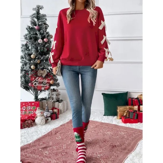 Women's Sweatshirt Casual Plain Street Dailywear Crew Neck Patchwork Long Sleeve Red Fall Winter 2025 Women's Sweatshirt Casual Plain Street Dailywear Crew Neck Patchwork Long Sleeve Red Fall Winter 2025