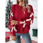 Women's Sweatshirt Casual Plain Street Dailywear Crew Neck Patchwork Long Sleeve Red Fall Winter 2025 Women's Sweatshirt Casual Plain Street Dailywear Crew Neck Patchwork Long Sleeve Red Fall Winter 2025