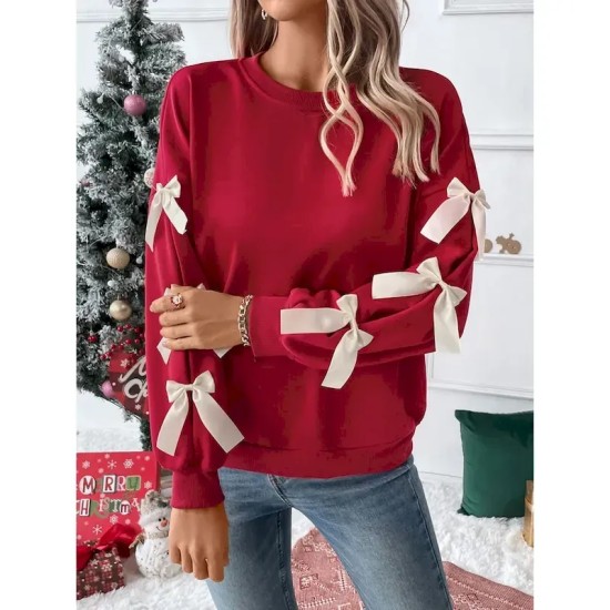 Women's Sweatshirt Casual Plain Street Dailywear Crew Neck Patchwork Long Sleeve Red Fall Winter 2025 Women's Sweatshirt Casual Plain Street Dailywear Crew Neck Patchwork Long Sleeve Red Fall Winter 2025