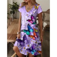 Women's Mini Dress A Line DressT Shirt Dress Tee Dress Casual Vacation Daily Regular Fit Graphic Paisley Short Sleeve V Neck Blue Beige Summer Spring