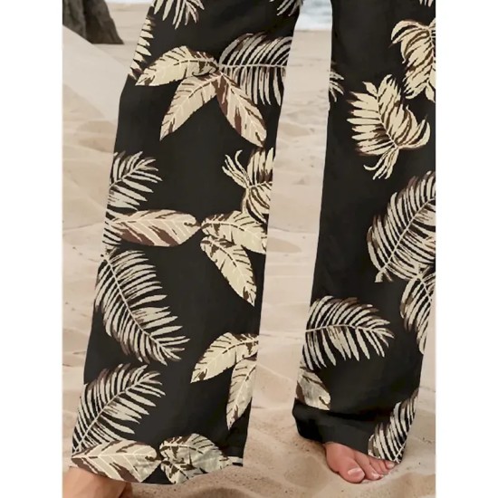 Women's Culottes Wide Leg Wide Leg Chinos Vacation Vintage Fashion Full Length High Waist Graphic Leaf Elastic Waistband Printing Soft Breathable Micr Women's Culottes Wide Leg Wide Leg Chinos Vacation Vintage Fashion Full Length High Waist Graphic Leaf Elastic Waistband Printing Soft Breathable Micr