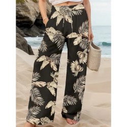 Women's Culottes Wide Leg Wide Leg Chinos Vacation Vintage Fashion Full Length High Waist Graphic Leaf Elastic Waistband Printing Soft Breathable Micr Women's Culottes Wide Leg Wide Leg Chinos Vacation Vintage Fashion Full Length High Waist Graphic Leaf Elastic Waistband Printing Soft Breathable Micr
