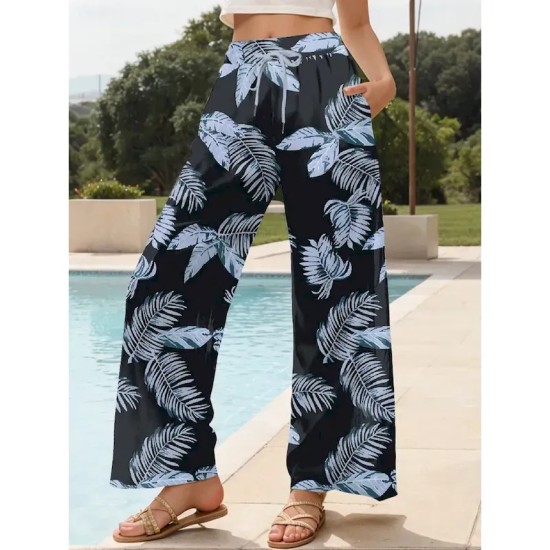 Women's Culottes Wide Leg Wide Leg Chinos Vacation Vintage Fashion Full Length High Waist Graphic Leaf Elastic Waistband Printing Soft Breathable Micr Women's Culottes Wide Leg Wide Leg Chinos Vacation Vintage Fashion Full Length High Waist Graphic Leaf Elastic Waistband Printing Soft Breathable Micr