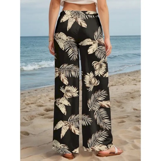 Women's Culottes Wide Leg Wide Leg Chinos Vacation Vintage Fashion Full Length High Waist Graphic Leaf Elastic Waistband Printing Soft Breathable Micr Women's Culottes Wide Leg Wide Leg Chinos Vacation Vintage Fashion Full Length High Waist Graphic Leaf Elastic Waistband Printing Soft Breathable Micr