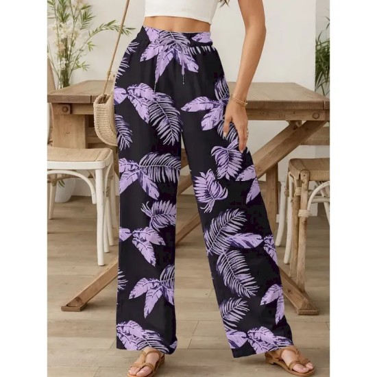Women's Culottes Wide Leg Wide Leg Chinos Vacation Vintage Fashion Full Length High Waist Graphic Leaf Elastic Waistband Printing Soft Breathable Micr Women's Culottes Wide Leg Wide Leg Chinos Vacation Vintage Fashion Full Length High Waist Graphic Leaf Elastic Waistband Printing Soft Breathable Micr