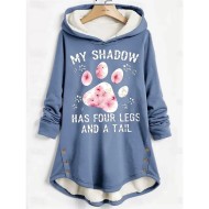 Women's Pullover Hoodie Sweatshirt Graphic Cat Letter Casual Comfrt Long Sleeve Hooded Long Tops Street Dailywear Casual Print Pink Blue Gray Fall Win