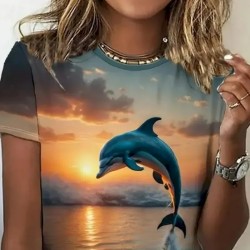 Women's T Shirt Rose Floral Graphic Elegant Vintage Fashion Short Sleeve Round Neck Regular Tops Daily Going out Weekend Print Light Brown Summer 2025