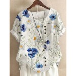 Women's Shirt Linen-Inspired Shirts Blouse Floral Casual Short Sleeve Crew Neck Regular Tops Vacation Daily Print Yellow Light Green Royal Blue Blue P Women's Shirt Linen-Inspired Shirts Blouse Floral Casual Short Sleeve Crew Neck Regular Tops Vacation Daily Print Yellow Light Green Royal Blue Blue P