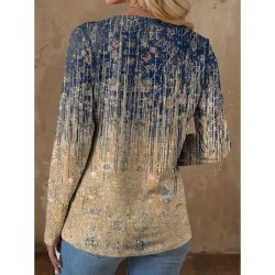 Women's T shirt Long Sleeve Graphic Gradient Casual Long Sleeve V Neck Regular Tops Daily Cut Out Print Khaki Spring Fall Prefall 2025