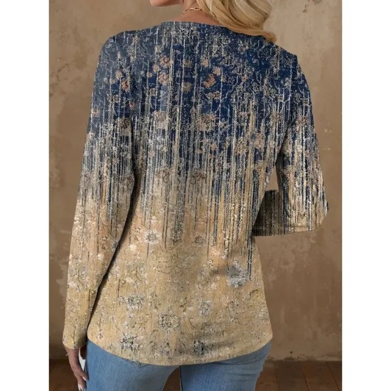 Women's T shirt Long Sleeve Graphic Gradient Casual Long Sleeve V Neck Regular Tops Daily Cut Out Print Khaki Spring Fall Prefall 2025 Women's T shirt Long Sleeve Graphic Gradient Casual Long Sleeve V Neck Regular Tops Daily Cut Out Print Khaki Spring Fall Prefall 2025