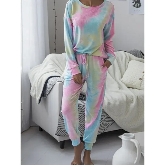 Women's Pajama Set Casual Comfort Tie Dye Elastic Waist T Shirt Pant Home Daily Long Sleeve Crew Neck Pink Blue Green Rainbow Gray Summer Spring Fall Women's Pajama Set Casual Comfort Tie Dye Elastic Waist T Shirt Pant Home Daily Long Sleeve Crew Neck Pink Blue Green Rainbow Gray Summer Spring Fall