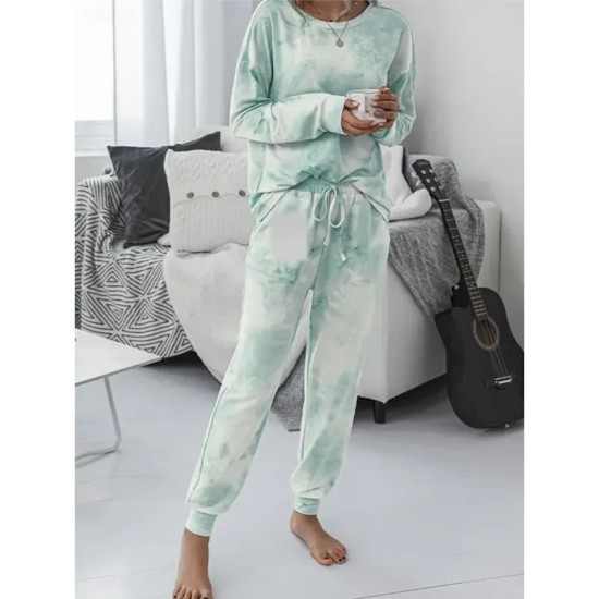 Women's Pajama Set Casual Comfort Tie Dye Elastic Waist T Shirt Pant Home Daily Long Sleeve Crew Neck Pink Blue Green Rainbow Gray Summer Spring Fall Women's Pajama Set Casual Comfort Tie Dye Elastic Waist T Shirt Pant Home Daily Long Sleeve Crew Neck Pink Blue Green Rainbow Gray Summer Spring Fall