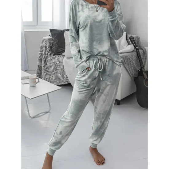 Women's Pajama Set Casual Comfort Tie Dye Elastic Waist T Shirt Pant Home Daily Long Sleeve Crew Neck Pink Blue Green Rainbow Gray Summer Spring Fall Women's Pajama Set Casual Comfort Tie Dye Elastic Waist T Shirt Pant Home Daily Long Sleeve Crew Neck Pink Blue Green Rainbow Gray Summer Spring Fall