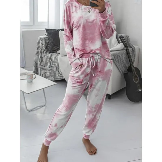 Women's Pajama Set Casual Comfort Tie Dye Elastic Waist T Shirt Pant Home Daily Long Sleeve Crew Neck Pink Blue Green Rainbow Gray Summer Spring Fall Women's Pajama Set Casual Comfort Tie Dye Elastic Waist T Shirt Pant Home Daily Long Sleeve Crew Neck Pink Blue Green Rainbow Gray Summer Spring Fall