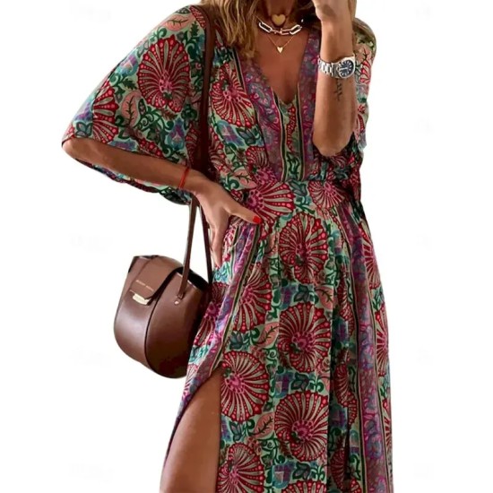 Women's Maxi Dress Casual Dress Swing Dress A Line Dress Boho Dress Casual Daily Regular Fit Floral Half Sleeve V Neck Fuchsia Summer Spring Fall 2025 Women's Maxi Dress Casual Dress Swing Dress A Line Dress Boho Dress Casual Daily Regular Fit Floral Half Sleeve V Neck Fuchsia Summer Spring Fall 2025