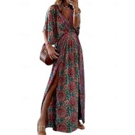 Women's Maxi Dress Casual Dress Swing Dress A Line Dress Boho Dress Casual Daily Regular Fit Floral Half Sleeve V Neck Fuchsia Summer Spring Fall 2025