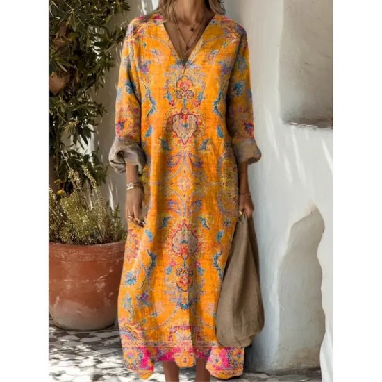 Women's Midi Dress Sundress A Line Dress Vacation Casual Boho Party Holiday Beach Loose Fit Floral Graphic Geometric Long Sleeve V Neck Black Blue Ora Women's Midi Dress Sundress A Line Dress Vacation Casual Boho Party Holiday Beach Loose Fit Floral Graphic Geometric Long Sleeve V Neck Black Blue Ora