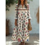 Women's Midi Dress Sundress A Line Dress Vacation Casual Boho Party Holiday Beach Loose Fit Floral Graphic Geometric Long Sleeve V Neck Black Blue Ora Women's Midi Dress Sundress A Line Dress Vacation Casual Boho Party Holiday Beach Loose Fit Floral Graphic Geometric Long Sleeve V Neck Black Blue Ora