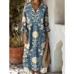 Women's Midi Dress Sundress A Line Dress Vacation Casual Boho Party Holiday Beach Loose Fit Floral Graphic Geometric Long Sleeve V Neck Black Blue Ora Women's Midi Dress Sundress A Line Dress Vacation Casual Boho Party Holiday Beach Loose Fit Floral Graphic Geometric Long Sleeve V Neck Black Blue Ora
