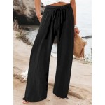 Women's Wide Leg Chinos Fashion Streetwear Full Length High Waist Plain Pocket Elastic Waistband Comfy Soft Comfortable Micro-elastic Outdoor Street B Women's Wide Leg Chinos Fashion Streetwear Full Length High Waist Plain Pocket Elastic Waistband Comfy Soft Comfortable Micro-elastic Outdoor Street B