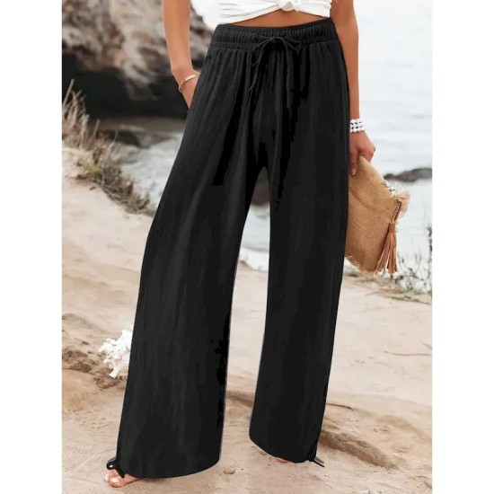 Women's Wide Leg Chinos Fashion Streetwear Full Length High Waist Plain Pocket Elastic Waistband Comfy Soft Comfortable Micro-elastic Outdoor Street B Women's Wide Leg Chinos Fashion Streetwear Full Length High Waist Plain Pocket Elastic Waistband Comfy Soft Comfortable Micro-elastic Outdoor Street B