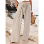 Women's Wide Leg Chinos Fashion Streetwear Full Length High Waist Plain Pocket Elastic Waistband Comfy Soft Comfortable Micro-elastic Outdoor Street B Women's Wide Leg Chinos Fashion Streetwear Full Length High Waist Plain Pocket Elastic Waistband Comfy Soft Comfortable Micro-elastic Outdoor Street B