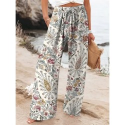 Women's Wide Leg Chinos Baggy Pants Vacation Vintage Fashion Full Length High Waist Graphic Printing Thermal Warm Soft Breathable Micro-elastic Vacati