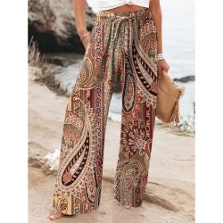Women's Wide Leg Chinos Baggy Pants Vacation Vintage Fashion Full Length High Waist Graphic Printing Thermal Warm Soft Breathable Micro-elastic Vacati