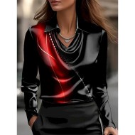 Women's Shirt Ombre Graphic Geometric Elegant Stylish Casual Long Sleeve Cowl Neck Regular Tops Work Party Evening Wear Daily Ruched Draped Red Blue P Women's Shirt Ombre Graphic Geometric Elegant Stylish Casual Long Sleeve Cowl Neck Regular Tops Work Party Evening Wear Daily Ruched Draped Red Blue P